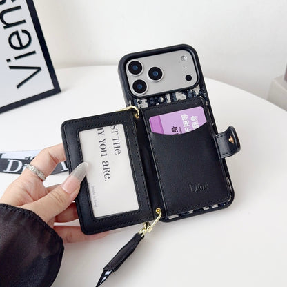 Iphone 17 Dior Advanced leather iPhone Case With Card Wallet And Strap