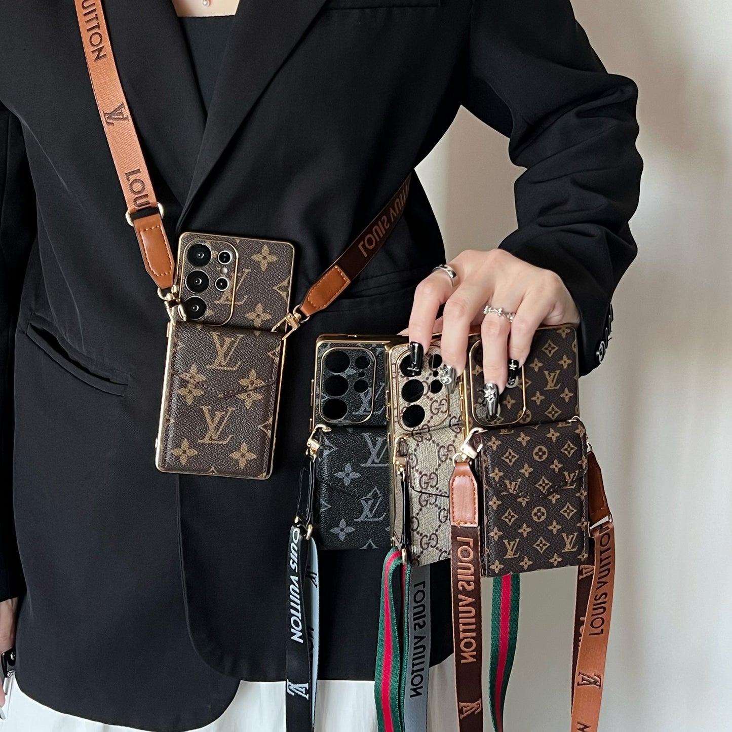 Advanced leather Samsung Case Luxury With Card Wallet And Strap