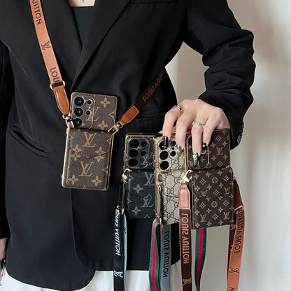 Advanced leather Samsung Case Luxury With Card Wallet And Strap