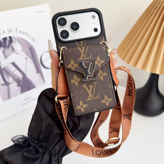 lV Iphone 17 Advanced leather iPhone Case With Card Wallet And Strap