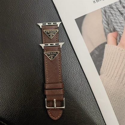 Double Triangle Monogram Label Leather Apple Watch Band - Iphonecasehouse