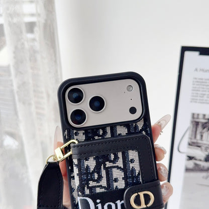 Iphone 17 Dior Advanced leather iPhone Case With Card Wallet And Strap