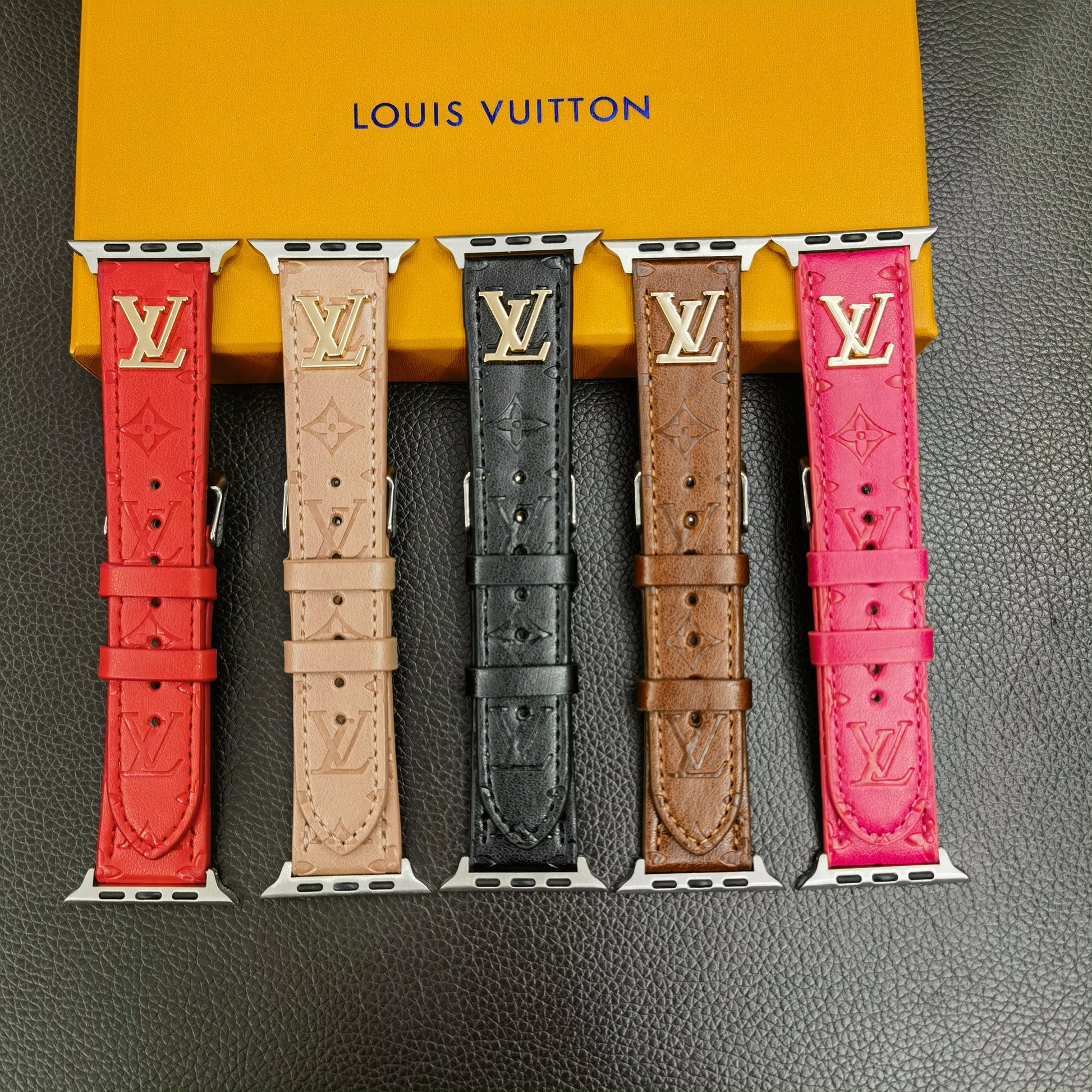 BAND METAL LOGO 3D EMBOSSED MONOGRAM LEATHER APPLE WATCH - Iphonecasehouse