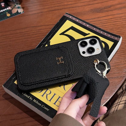 H Card Holder Leather Pendant iPhone Case - Iphonecasehouse