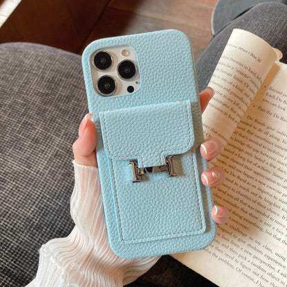 H Card Holder Leather iPhone Case - Iphonecasehouse