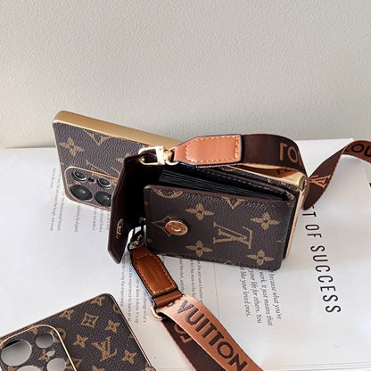 Advanced leather Samsung Case Luxury With Card Wallet And Strap