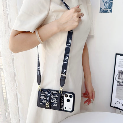 Iphone 17 Dior Advanced leather iPhone Case With Card Wallet And Strap