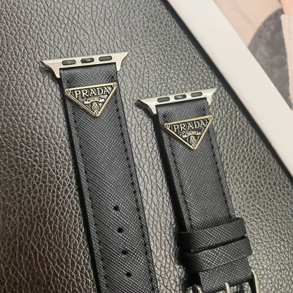 Double Triangle Monogram Label Leather Apple Watch Band - Iphonecasehouse