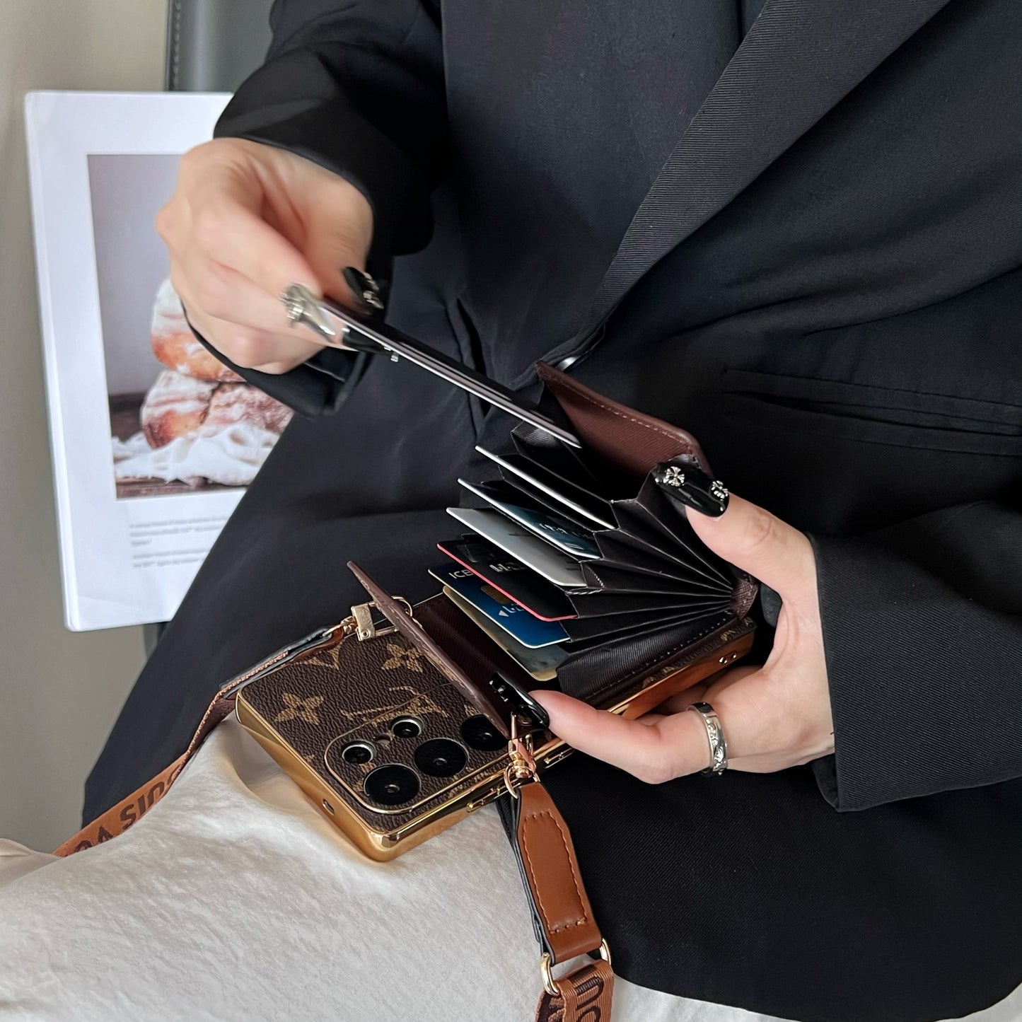 Advanced leather Samsung Case Luxury With Card Wallet And Strap