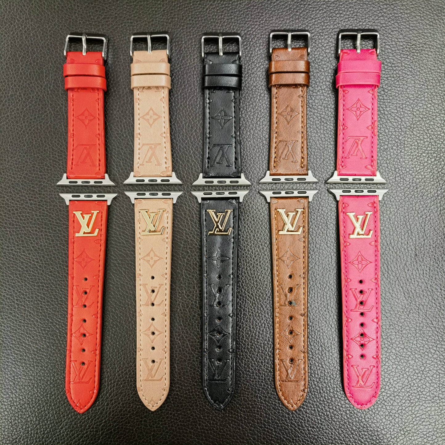 BAND METAL LOGO 3D EMBOSSED MONOGRAM LEATHER APPLE WATCH - Iphonecasehouse