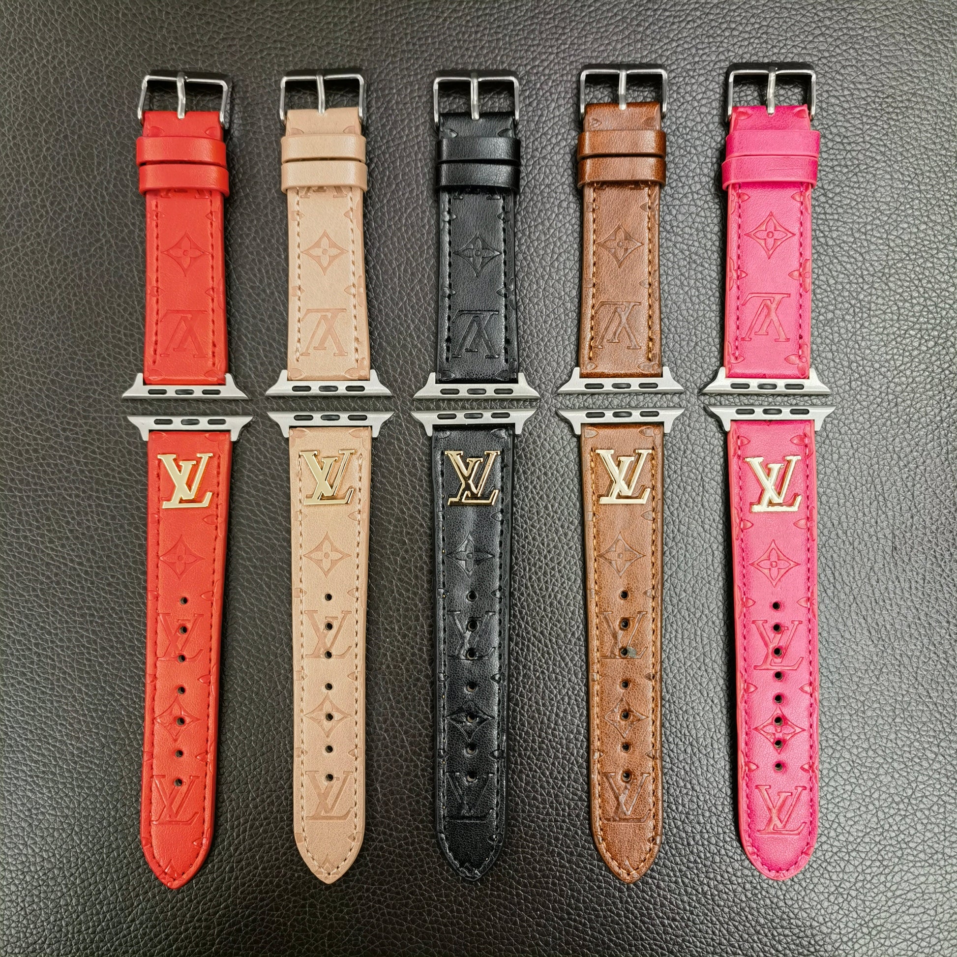 BAND METAL LOGO 3D EMBOSSED MONOGRAM LEATHER APPLE WATCH - Iphonecasehouse