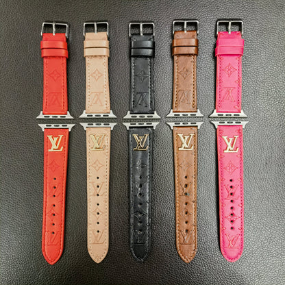 BAND METAL LOGO 3D EMBOSSED MONOGRAM LEATHER APPLE WATCH - Iphonecasehouse