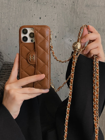 Luxury Wallet iPhone Case With Hand /Crossbody Chain - Iphonecasehouse