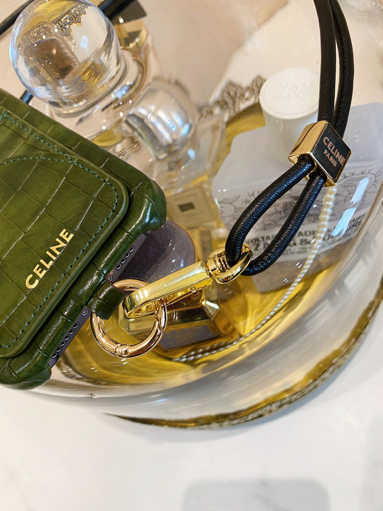 Alligator Print Celine iPhone Case With Card Holder And Strap Green -EYP241415 - Iphonecasehouse