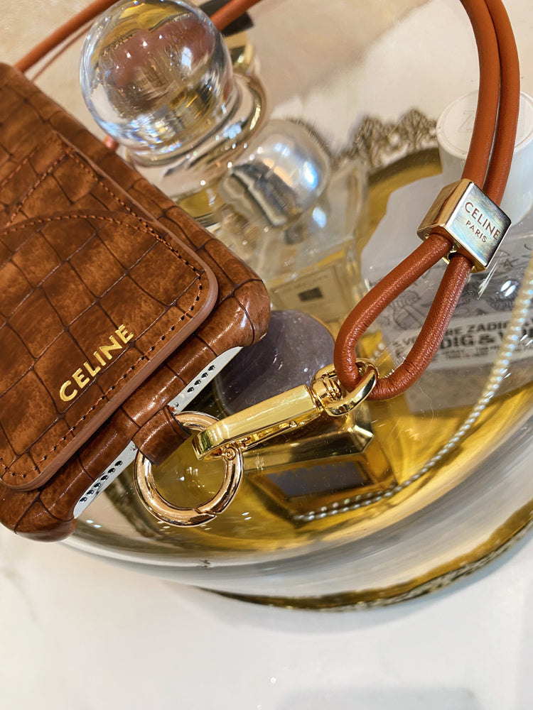 Alligator Print Celine iPhone Case With Card Holder And Strap Brown -EYP241415 - Iphonecasehouse