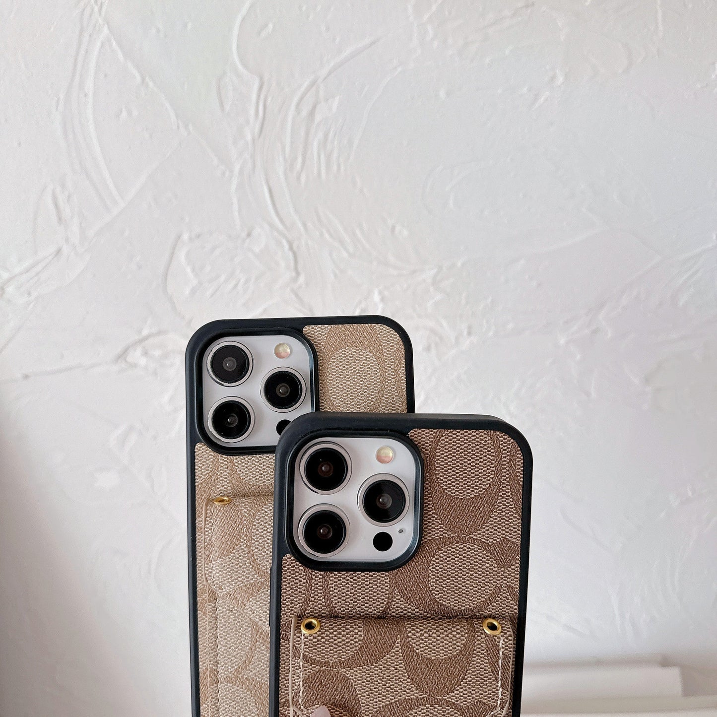 Coach iPhone Case With Card Holder And Strap Light Brown -SJ240513 - Iphonecasehouse