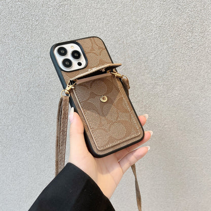Coach iPhone Case With Card Holder And Strap Light Brown -SJ240513 - Iphonecasehouse