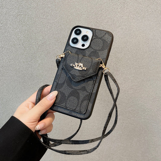Coach iPhone Case With Card Holder And Strap Light Black -SJ240513 - Iphonecasehouse