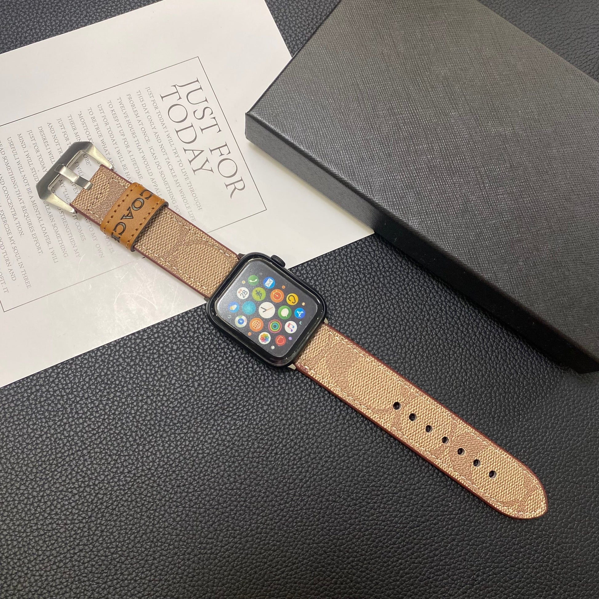 Leather Coach Apple Watch Band Light Brown-YHK244221710 - Iphonecasehouse