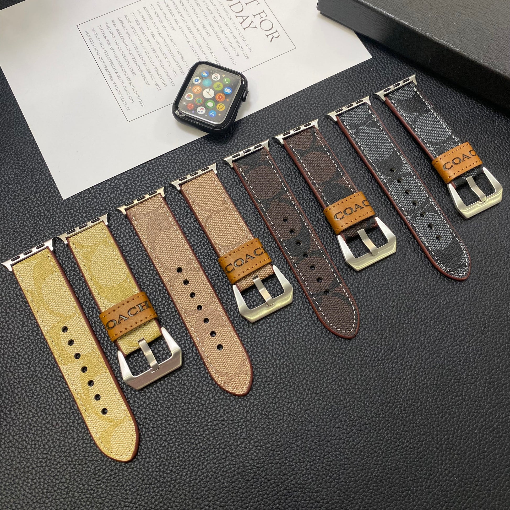 Leather Coach Apple Watch Band Light Brown-YHK244221710 - Iphonecasehouse
