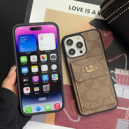 Coach iPhone Case With Card Holder Wallet Light Brown -SZK240425 - Iphonecasehouse