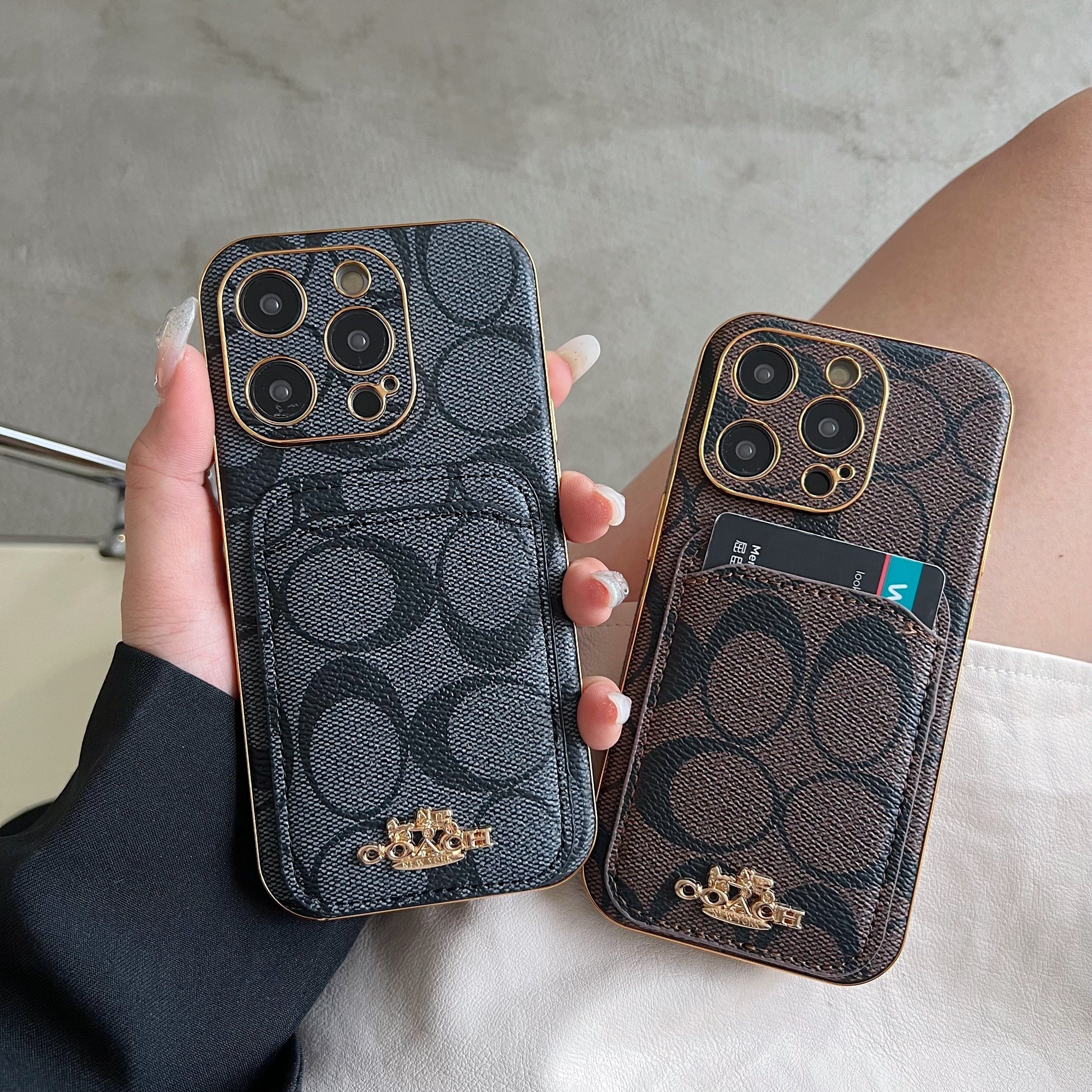 Coach iPhone Case With Card Holder Black -KB241651 - Iphonecasehouse