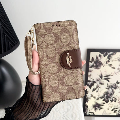 Coach iPhone Case Leather Flip Case with Card Holder Brown-PTK241622 - Iphonecasehouse