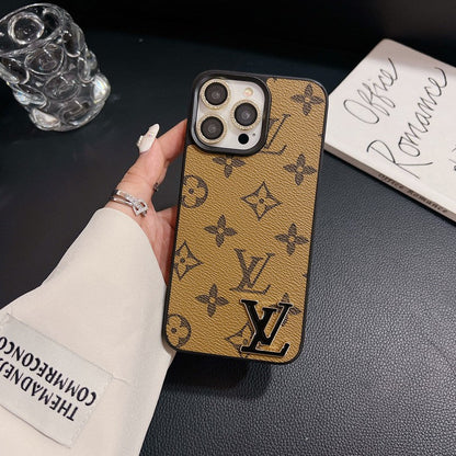 Lou Black Logo Leather iPhone Case - Iphonecasehouse