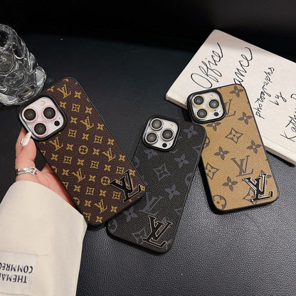 Lou Black Logo Leather iPhone Case - Iphonecasehouse