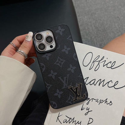 Lou Black Logo Leather iPhone Case - Iphonecasehouse