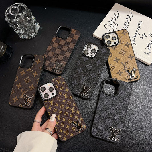Lou Black Logo Leather iPhone Case - Iphonecasehouse