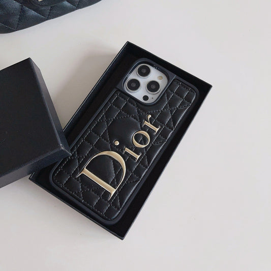 CD Gold Logo Leather iPhone Case - Iphonecasehouse