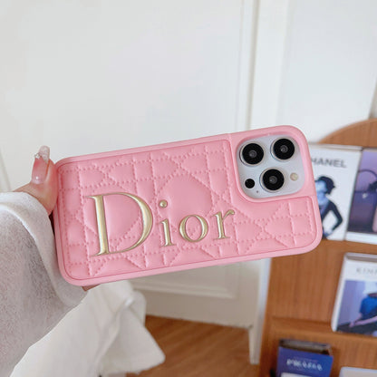 CD Gold Logo Leather iPhone Case - Iphonecasehouse