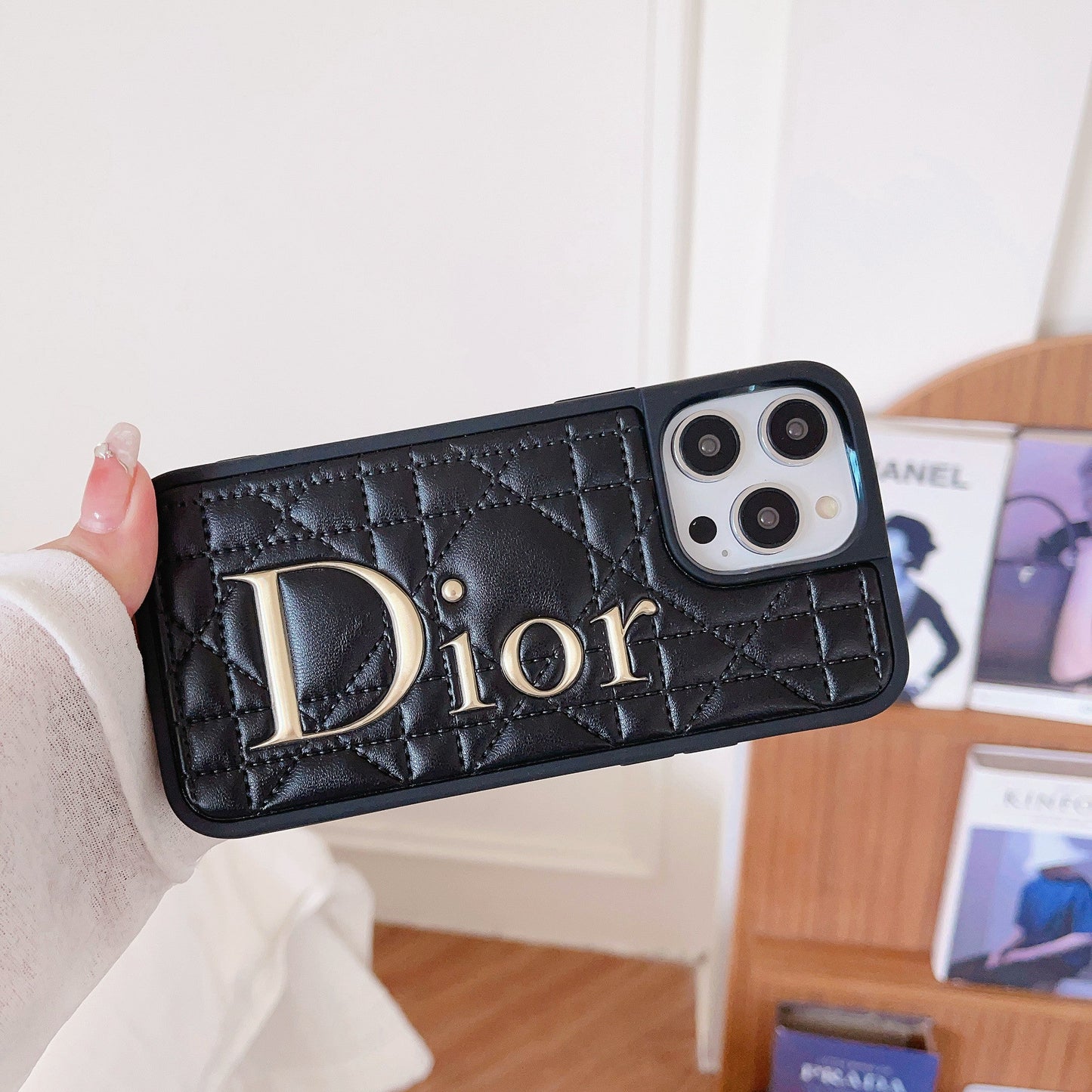 CD Gold Logo Leather iPhone Case - Iphonecasehouse