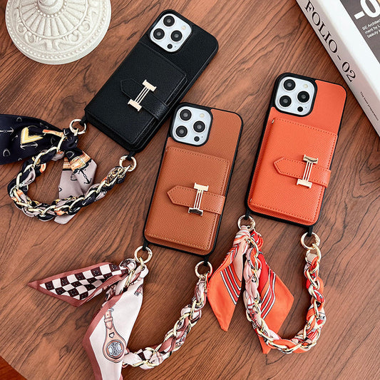 H Card Bag Scarves Leather iPhone Case - Iphonecasehouse
