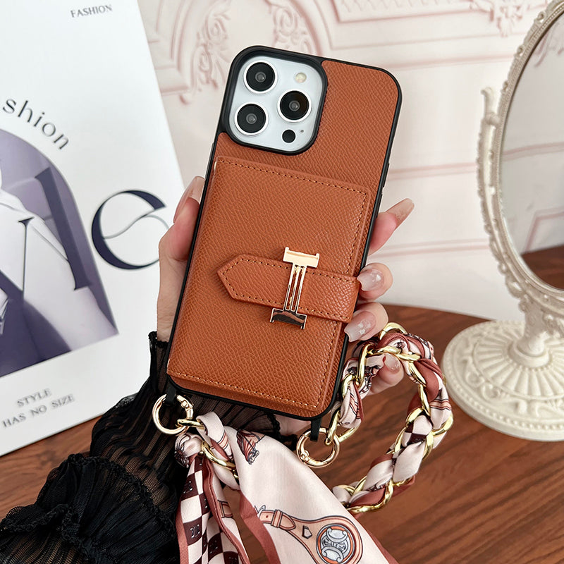 H Card Bag Scarves Leather iPhone Case - Iphonecasehouse
