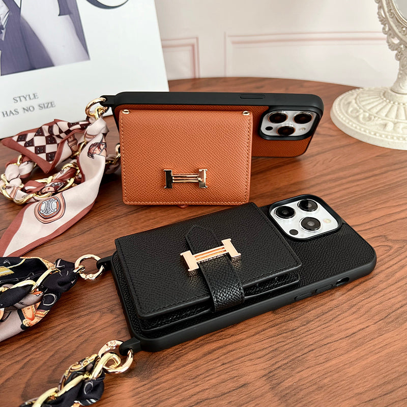 H Card Bag Scarves Leather iPhone Case - Iphonecasehouse