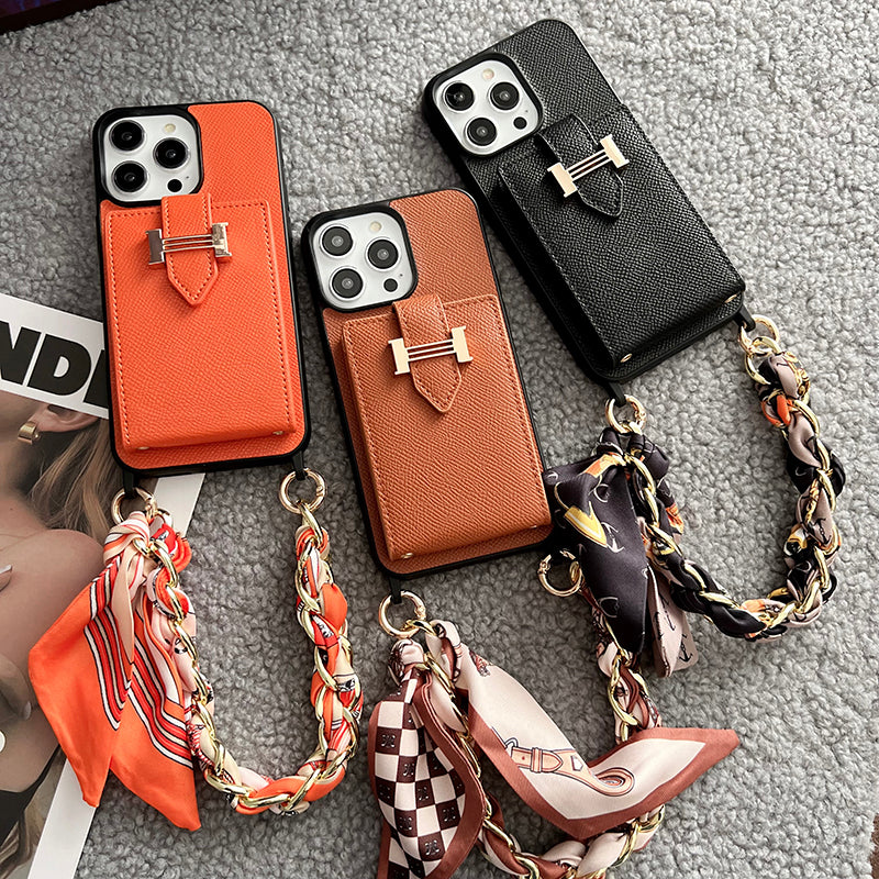 H Card Bag Scarves Leather iPhone Case - Iphonecasehouse