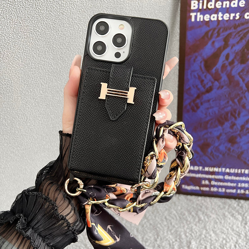 H Card Bag Scarves Leather iPhone Case - Iphonecasehouse