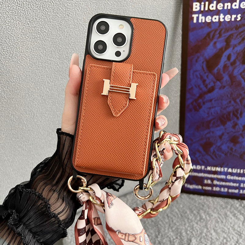 H Card Bag Scarves Leather iPhone Case - Iphonecasehouse