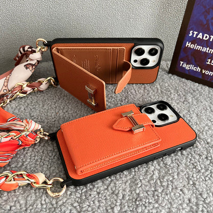 H Card Bag Scarves Leather iPhone Case - Iphonecasehouse