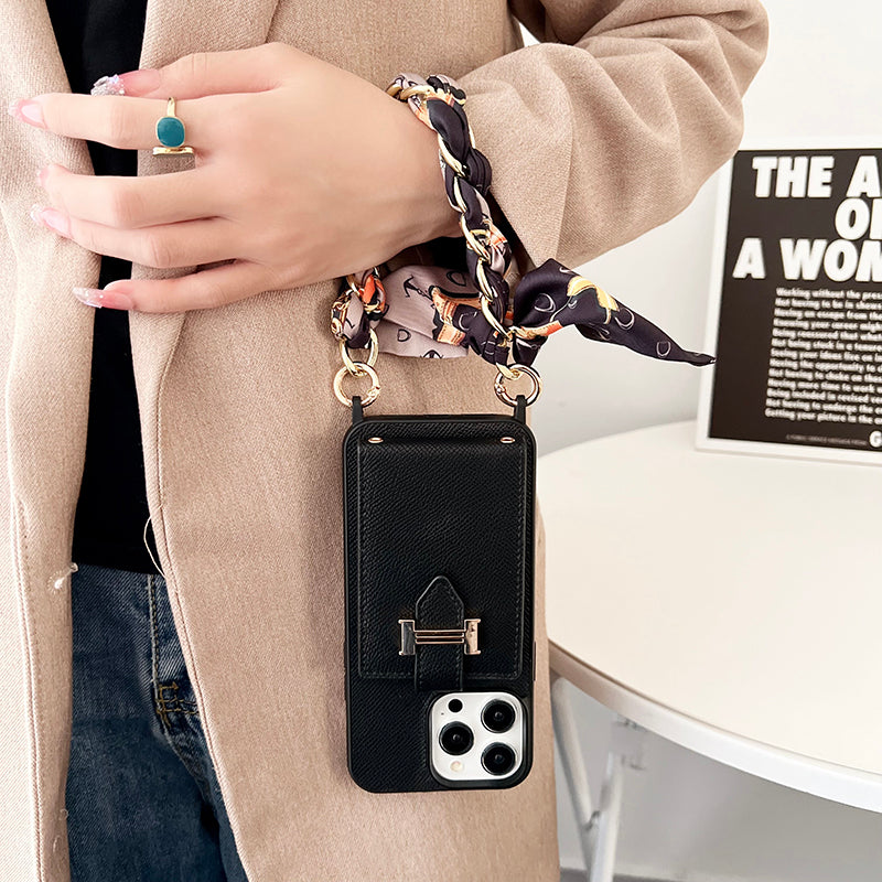 H Card Bag Scarves Leather iPhone Case - Iphonecasehouse
