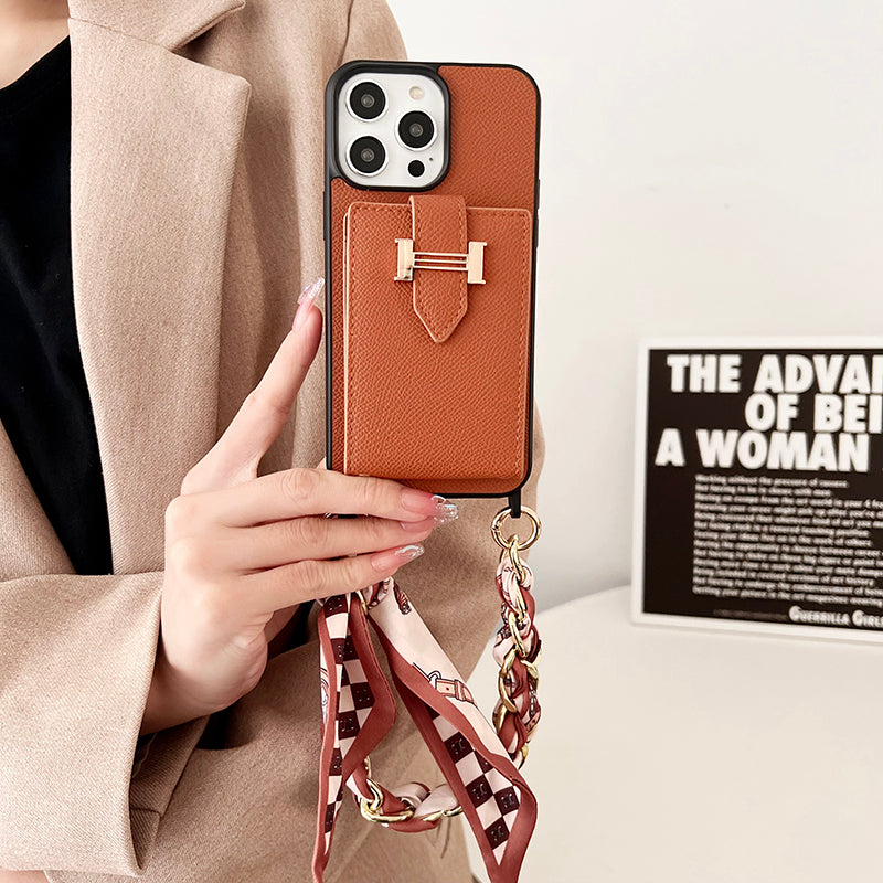 H Card Bag Scarves Leather iPhone Case - Iphonecasehouse