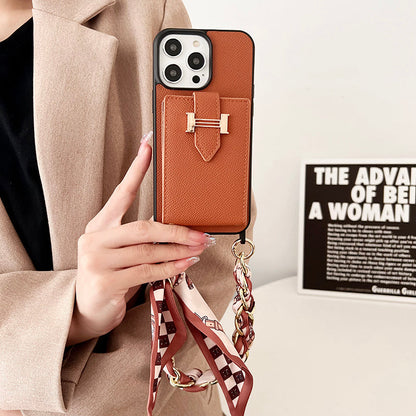 H Card Bag Scarves Leather iPhone Case - Iphonecasehouse