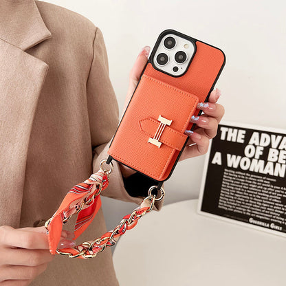H Card Bag Scarves Leather iPhone Case - Iphonecasehouse