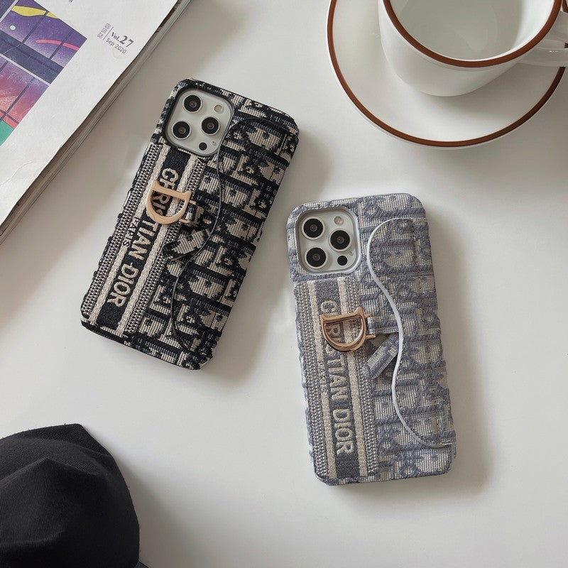CD Black & Grey Fabric Card Bag iPhone Case - Iphonecasehouse