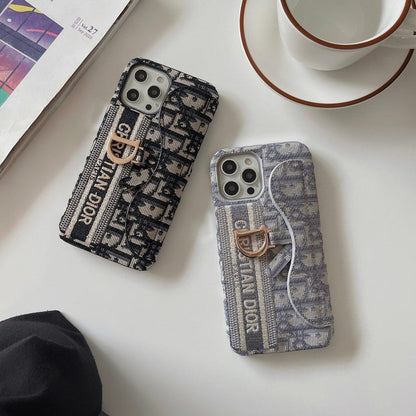 CD Black & Grey Fabric Card Bag iPhone Case - Iphonecasehouse