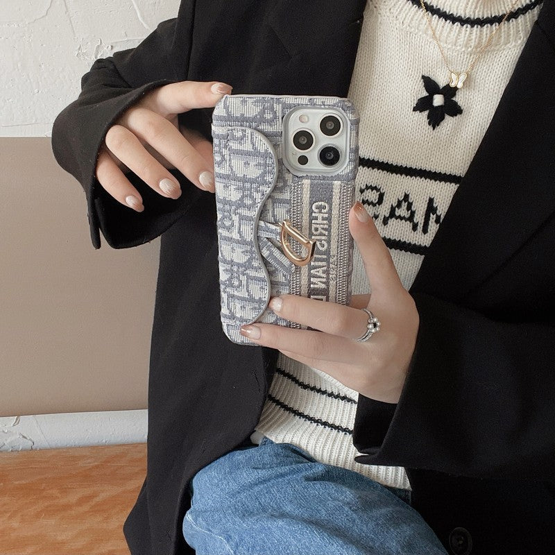 CD Black & Grey Fabric Card Bag iPhone Case - Iphonecasehouse