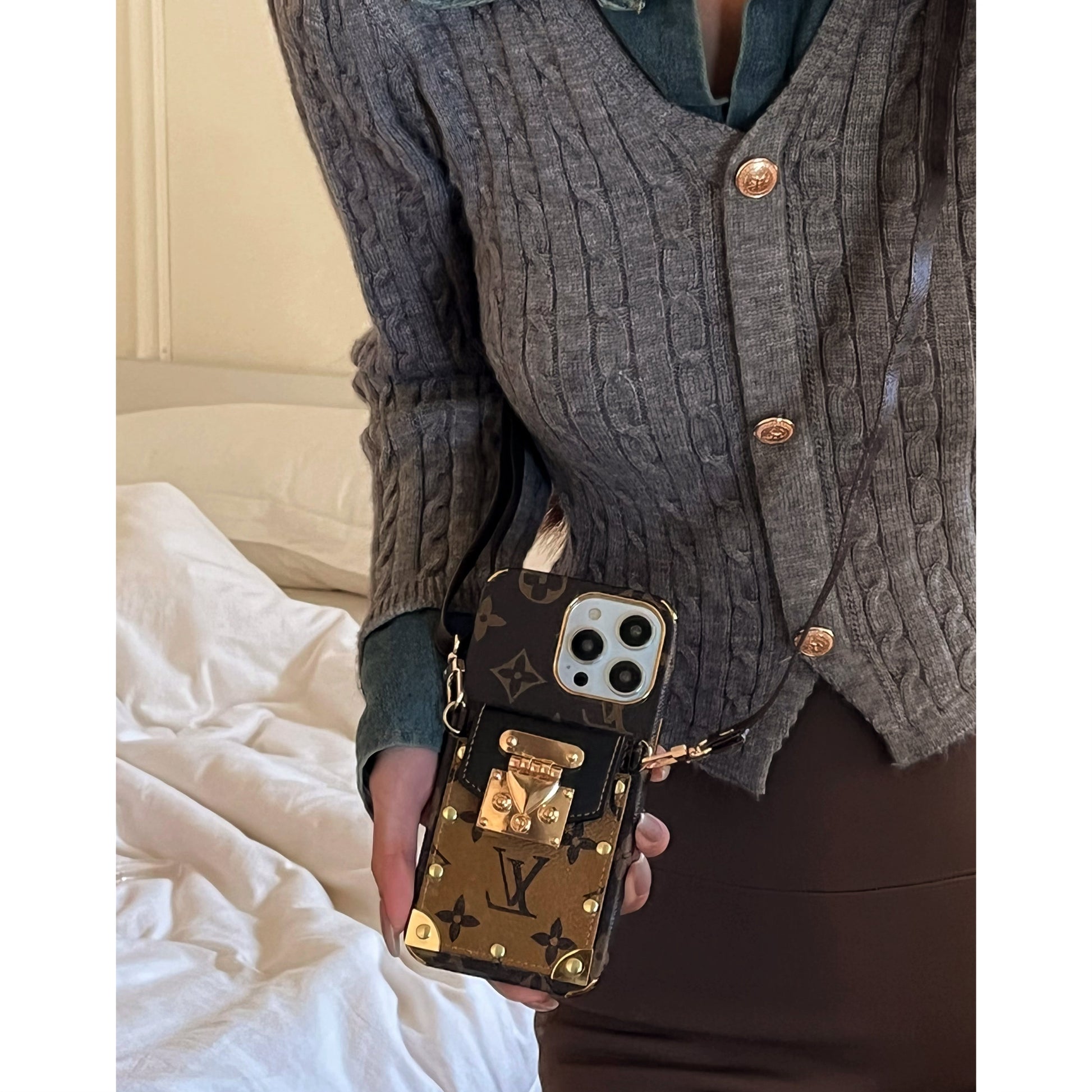 Lou Chain Leather iPhone Case - Iphonecasehouse