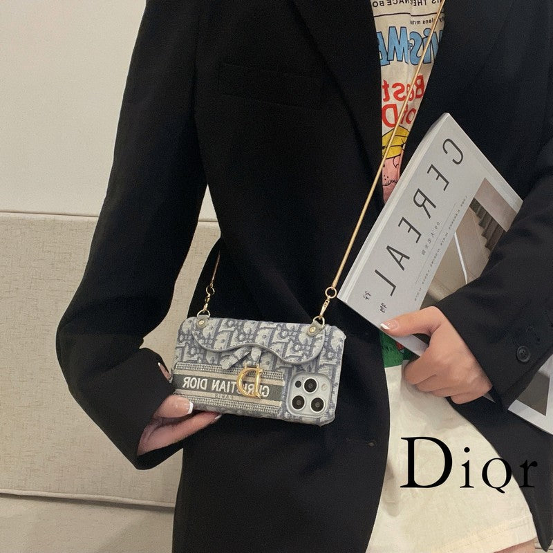 CD Black & Grey Fabric Card Bag Crossbody iPhone Case - Iphonecasehouse